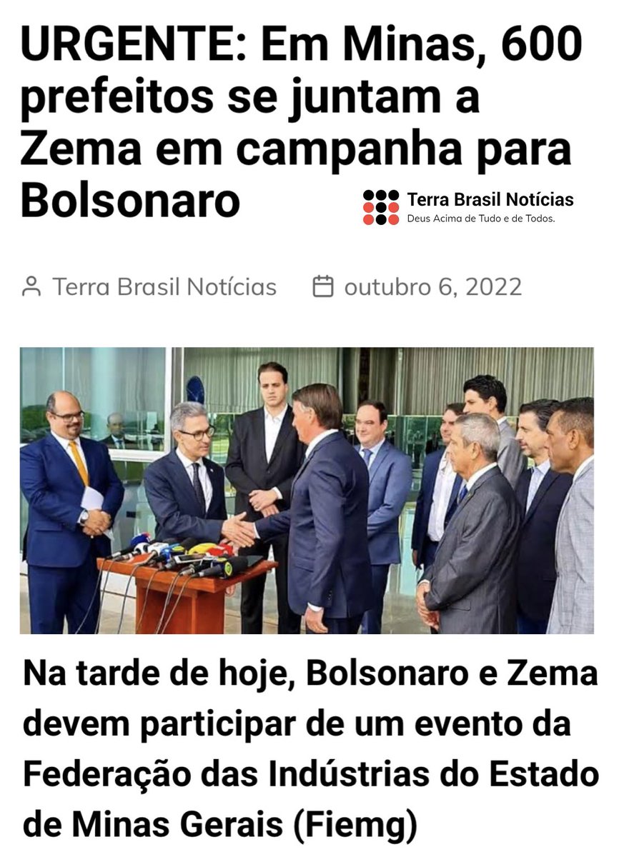 BolsonaroSP's tweet photo. Após o governador do Paraná @ratinho_jr expressar apoio à eleição de Bolsonaro e dizer que 70% dos prefeitos paranaenses estão com Bolsonaro, agora mais 600 prefeitos de Minas Gerais se juntam ao governador @RomeuZema em apoio à reeleição do Presidente.

VamooOOoo!!! 🇧🇷🇧🇷🇧🇷 https://t.co/Kov2oPBhkd