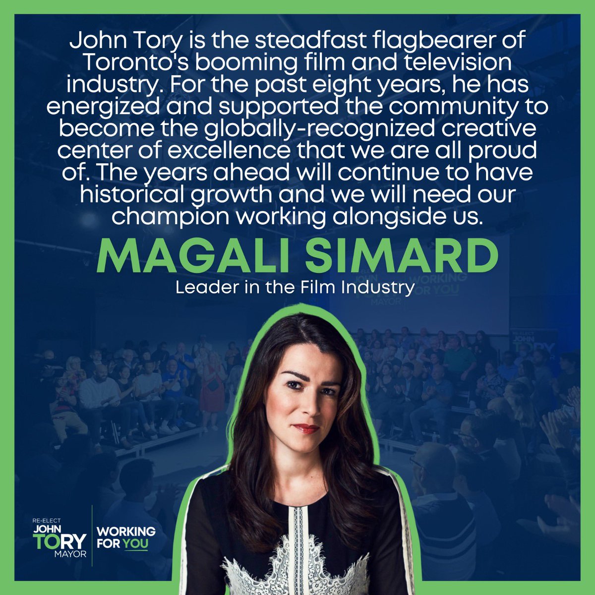 Magali Simard has been a key player in Toronto's thriving film and television industry, and as we look ahead, I know that she will continue to play a pivotal role in its further growth.

I thank her for her dedication to the sector and her endorsement.