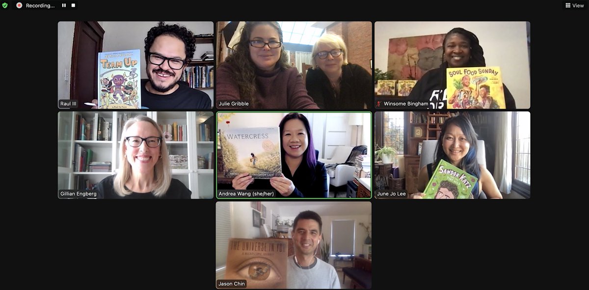 BankStreetLib's tweet photo. A delight taping the "Delicious Reads: Picture Books on Food and Culture" panel yesterday @KidLitTV_NYC with @gillianengberg, @authorjasonchin @ReaderstoEaters  @raulthe3rd Winsome Bingham and Andrea Wang #bookfest22 @HolidayHouseBks 
https://t.co/YQTI14RLUv https://t.co/X0HrqDLYRY