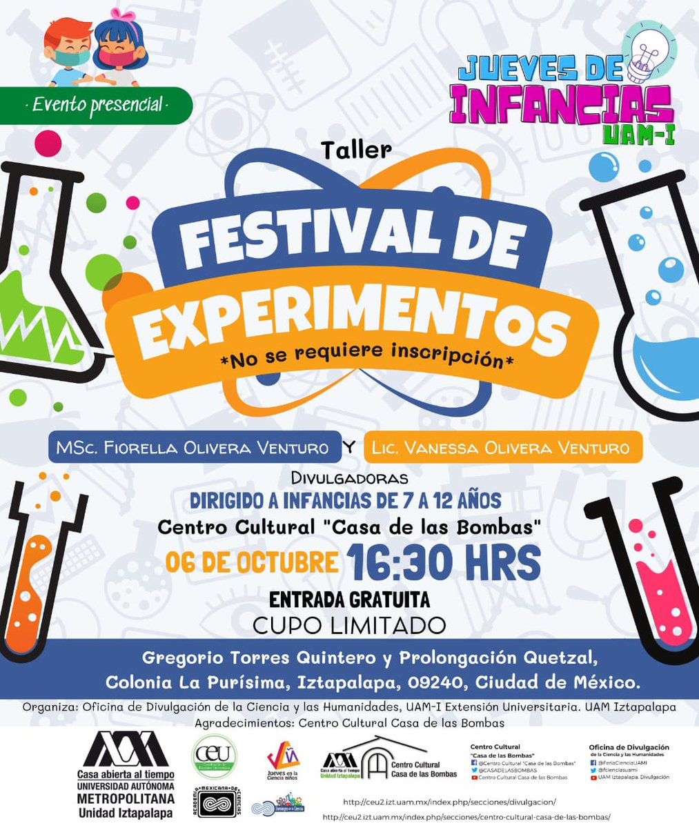 fcienciasuami's tweet photo. ¡Nos vemos en un rato en Centro Cultural "Casa de las Bombas"!
#JuevesDeInfanciasUAMI #UAMI #ODCYH #CarteleraCulturalUAMI https://t.co/LTFaUe0dfU