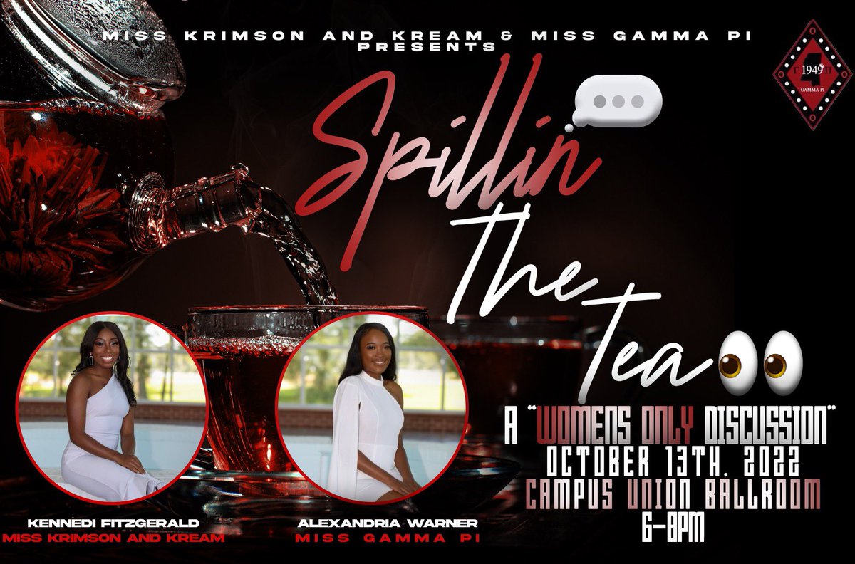 Gpi_Nupes1949's tweet photo. “Time to spill the tea” 🫖
Come join Miss Krimson and Kream and Miss GPI in a women’s only discussion! This is a discussion you don’t want to miss! 

Dm to submit any questions you would like to discuss ‼️ https://t.co/mkd7epc9vY