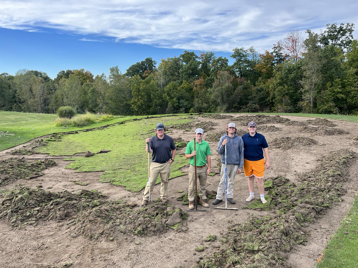 BrandonStith's tweet photo. Keeping busy! 18k sq ft of bentgrass plots being renovated to sand based system next week, reel grinding seminar w/ @bernhard for turf club students, turf club renovating a couple greens as outreach project, and lots of trials going in the ground. One day at a time #buckeyeturf https://t.co/v3SGgz5hMZ