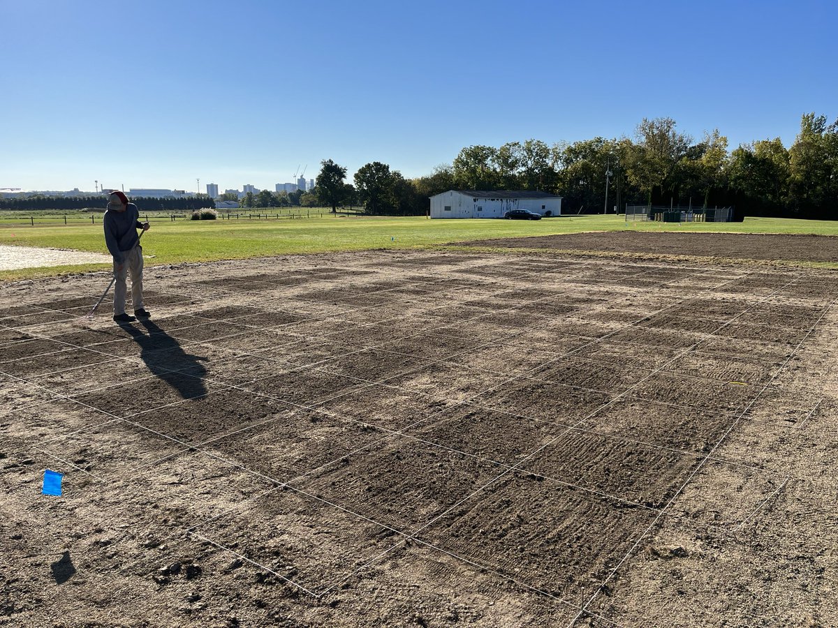 BrandonStith's tweet photo. Keeping busy! 18k sq ft of bentgrass plots being renovated to sand based system next week, reel grinding seminar w/ @bernhard for turf club students, turf club renovating a couple greens as outreach project, and lots of trials going in the ground. One day at a time #buckeyeturf https://t.co/v3SGgz5hMZ