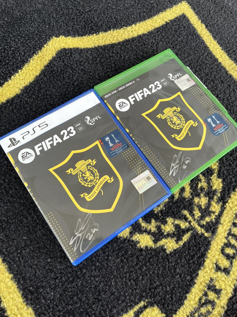 LiviFCOfficial's tweet photo. We have two Livi branded copies of @EASPORTSFIFA 23 signed by club champ @SeanKelly_93 to give away - 1 on PS5 &amp; 1 for Xbox One/Xbox Series X.

To have a chance of winning -

- Follow @LiviFCOfficial &amp; @livingstonwfc.
- Retweet this post.
- Tag the player you’d most like to play! https://t.co/L4zQqU5OUT