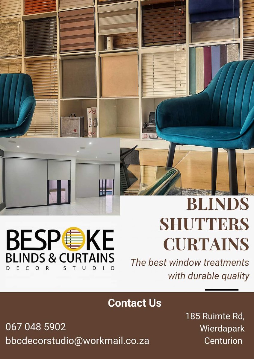 PhilelaJafta's tweet photo. Window Blinds | Office Blinds | Home Blinds
Kitchen Blinds | Bathroom Blinds &amp; More 
✔️Free Quotation 
✔️Fastest Turn Around Times
✔️3 Year Manufacturer's Warranty

 Call/WhatsApp 067 048 5902
185 Ruimte Rd, Wierdapark 
#Uthandonesthembu #SkeemSaam #TheRiver1Magic #TheRiverMzansi https://t.co/zYrCNXp7CX