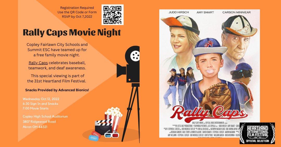 Tomorrow is your last chance to register! Join us for a free family movie night! We will be viewing the 31st Heartland Film Festival's virtual showing of Rally Caps. Rally Caps combines baseball, teamwork, and deaf awareness in this family friendly movie.