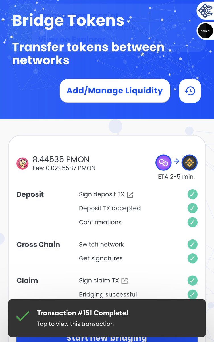 therog.eth (@therogeth) on Twitter photo Just bridges some $pmon tokens from #Polygon to #Binance smart chain on <a href="/CCB_Bridge/">Cross-Chain Bridge | $BRIDGE</a> Easy as 1.2.3
Just enough to swap for some bnb and rip a <a href="/polychainmon/">Polychain Monsters</a> booster pack. Just bridges some $pmon tokens from #Polygon to #Binance smart chain on <a href="/CCB_Bridge/">Cross-Chain Bridge | $BRIDGE</a> Easy as 1.2.3
Just enough to swap for some bnb and rip a <a href="/polychainmon/">Polychain Monsters</a> booster pack.