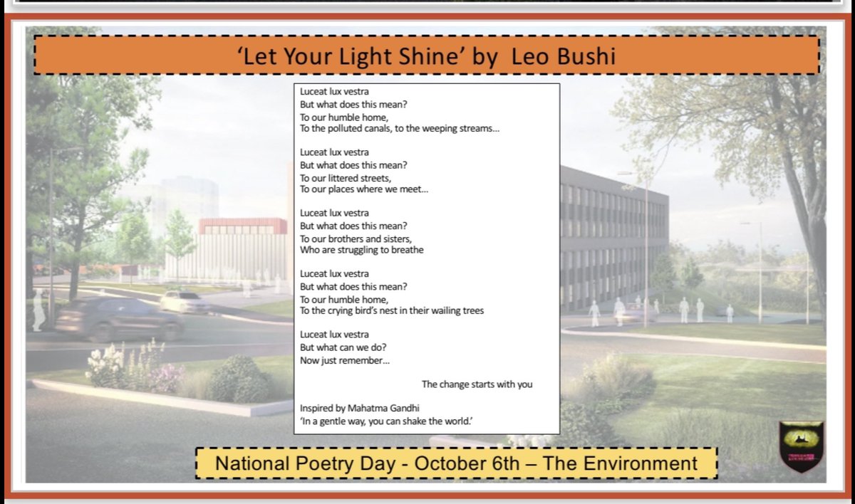 Celebrating National Poetry Day by sharing our newly appointed Poet Laureate’s winning poem. @BrianClarkeAcad #letyourlightshine #NationalPoetryDay