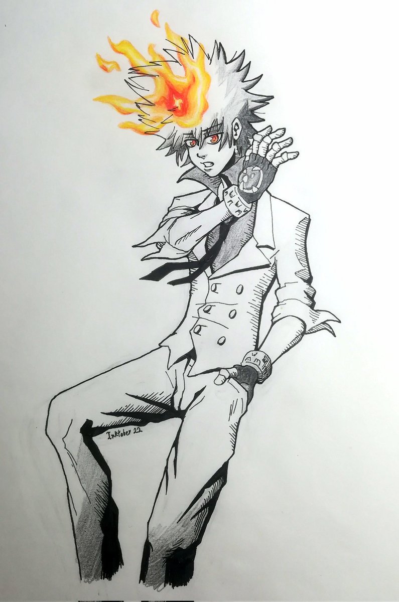 GeneralSanity's tweet photo. So yesterday's #Inktober theme was flame. Although im not sure if the flame was supposed to be inked too... That's Tsuna from #KatekyoHitmanReborn btw. #inktober2022 https://t.co/Wj4p4IbK3e