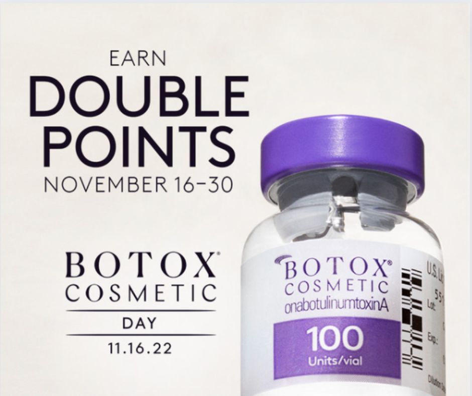 ForsythPlastics's tweet photo. Heads up, Botox fans! From November 16th to November 30th Allergan is going to be offering double Alle points! And those points really do add up. To make an appointment, give our Patient Care Coordinators a call at 336-765-8620 OR schedule online at https://t.co/2cSAEbphj4. https://t.co/RTwSgYkfko