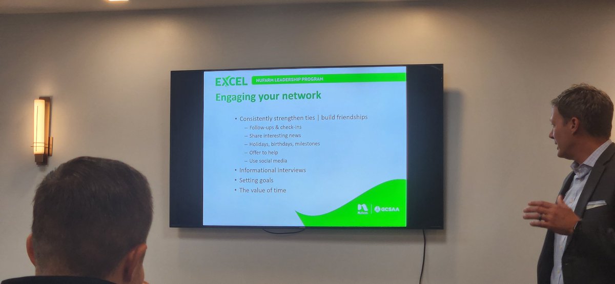 hofner1317's tweet photo. Day 3 of education ended with @RyanFlickinger2 giving some pointers of personal and professional networking .

Can not thank @GCSAAFoundation and  @NufarmUSTurf for thier support of the #Excelleadership program https://t.co/O8SajeJCEe