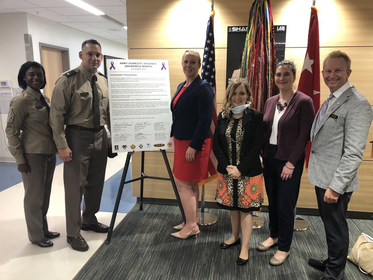 the_CPCA's tweet photo. At @WestPoint_USMA today, we were proud to join Command Sergeant Major Michel Fraser, Colonel Anthony Bianchi, and Dr. Joseph Gall, Director of Army Community Service, as well as West Point's Family Advocacy Program at the DV Proclamation Ceremony. #DVAM2022 #BreaktheSilence https://t.co/HUJRkNAhAB