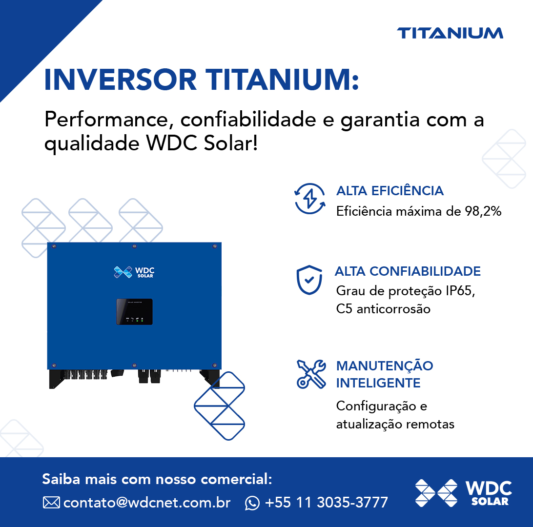 wdcnetworks's tweet photo. A WDC Solar traz uma nova solução para o seu negócio!
Conheça o INVERSOR TITANIUM.
Saiba mais sobre os inversores da LINHA TITANIUM com o comercial da WDC Solar.
Entre em contato:
contato@wdcnet.com.br | +55 11 3035-3777
#wdcnetworks #wdcsolar #LVTC3 #energiasolar https://t.co/OwXX06vbYu