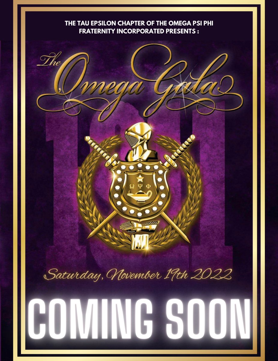 TSUQues's tweet photo. The Tau Epsilon Chapter of The Omega Psi Phi Fraternity Inc. Presents the Return of our Annual Omega Gala. On Saturday, November 19th, 2022, wear your finest and most luxurious formal wear for a magical night with wonderful people. Details on The #OmegaGala coming soon ✨ https://t.co/XNgDEyB4M2