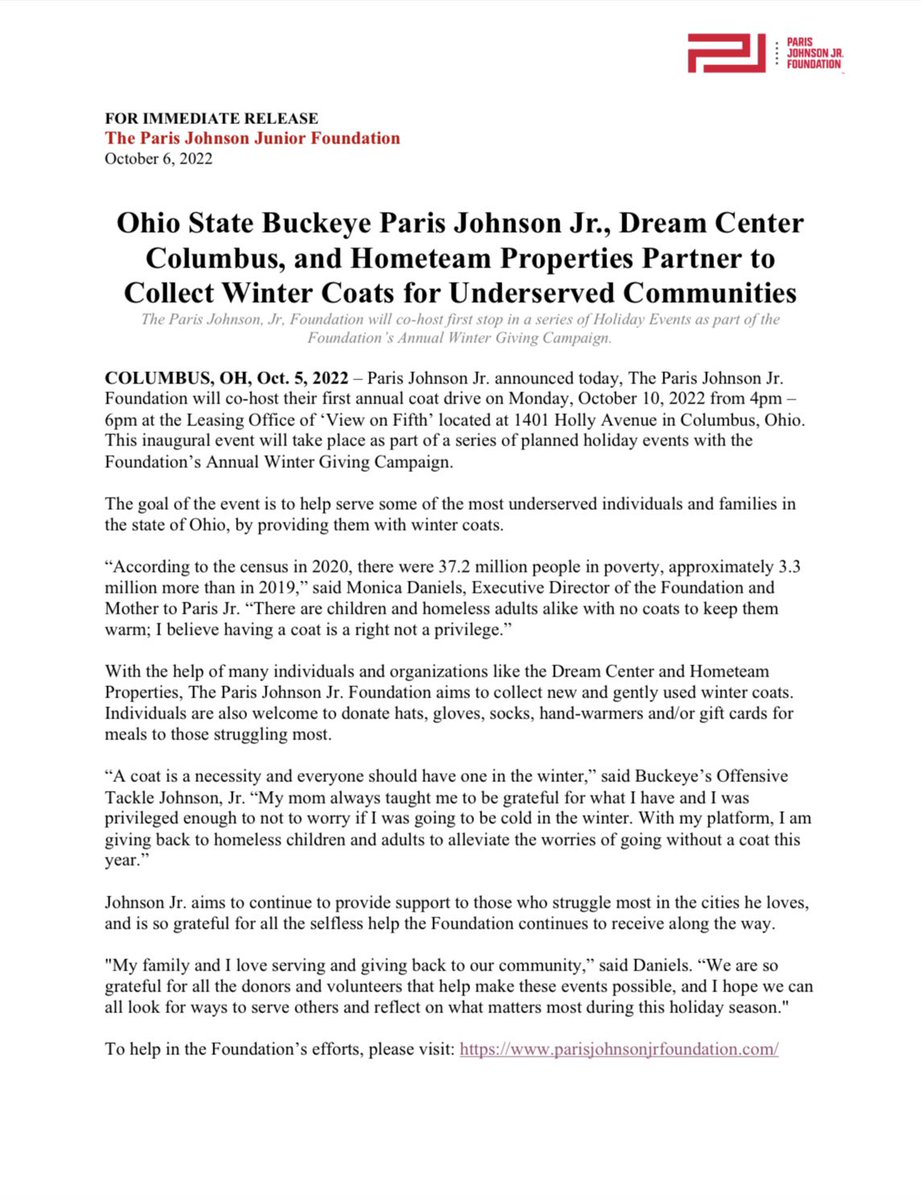 Paris Johnson Jr. Foundation tweet media