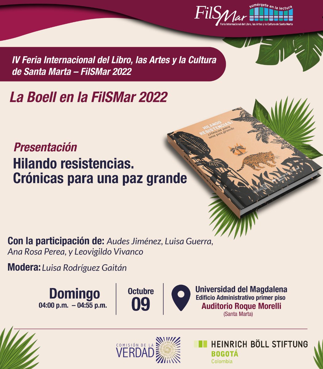 BoellColombia's tweet photo. Amigos y amigas de #SantaMarta 

Les esperamos en la presentación de nuestras publicaciones en el #FilsMar2022 de la @Unimagdalena 

📆7 y 9 de octubre en el Auditorio Roque Morelli

Obsequiaremos las publicaciones 📚

@andreacardosodi @AlvaroPardo8 @lopezlorena_ @AmarilysLlanos https://t.co/mEFLDDmzea