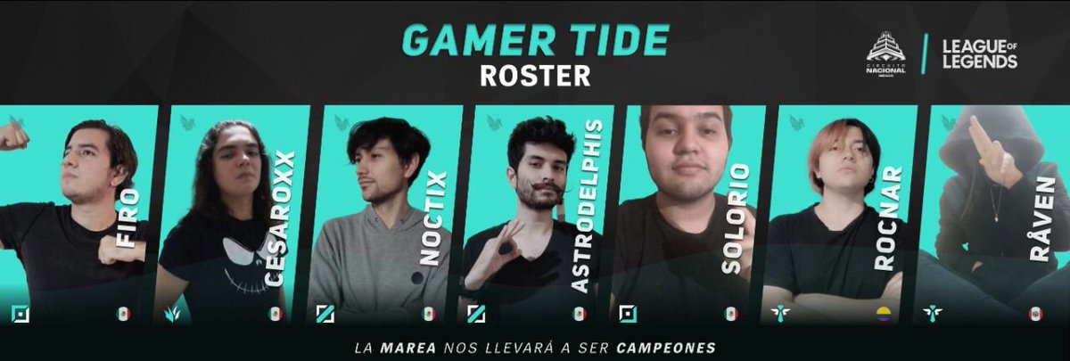 Y dejándolo todo en la Grieta del Invocador, les presentamos al equipo que viene con la fuerza de las mareas.
¡Nuestro Roster CNM 2022! 🌊🌊
¡Vamos por la Victoria!🏆
@LVPmexLoL 
<a href="/Cesaroxx1/">Cesaroxx</a> <a href="/Xavi_aa7/">Xavier</a> @AlitaTheBat @JoseMan94362843 <a href="/Rocnarx/">Rocnar</a> <a href="/Raven_Cattito/">Raven</a>