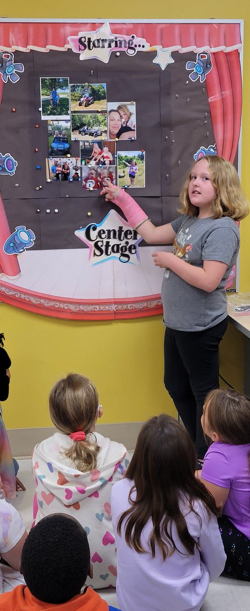 MrStecher's tweet photo. Not even a broken arm can stop this star of the week!  She still came through with a great show and tell.  We also had some great audience members paying very close attention.  Way to go D-2. https://t.co/w8sx1YnkRz