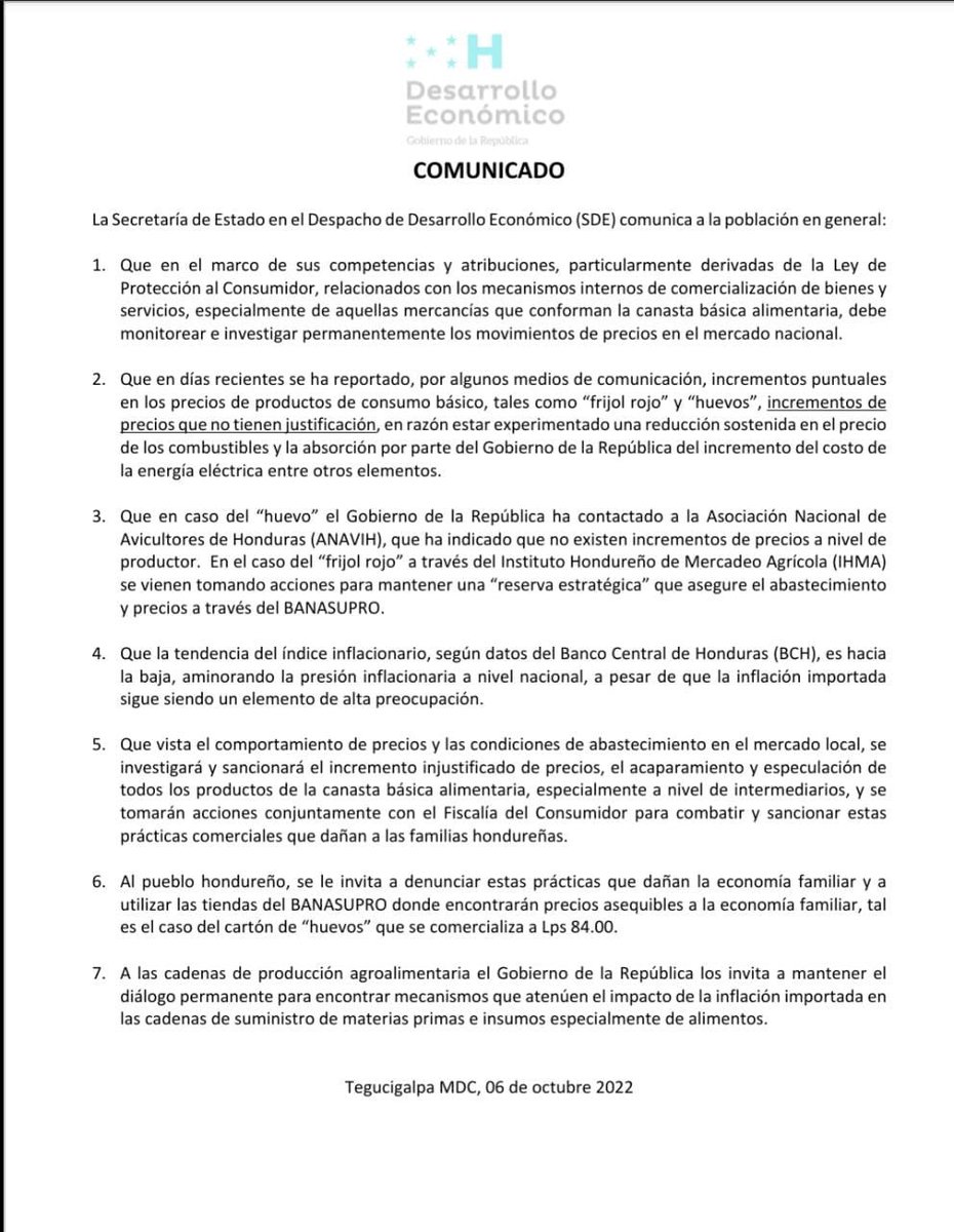No hay justificación para aumentos desmedidos de precios. Estamos enviando inspectores de protección al consumidor y se procederá en base a ley en donde encuentren abusos.

<a href="/XiomaraCastroZ/">Xiomara Castro de Zelaya</a>