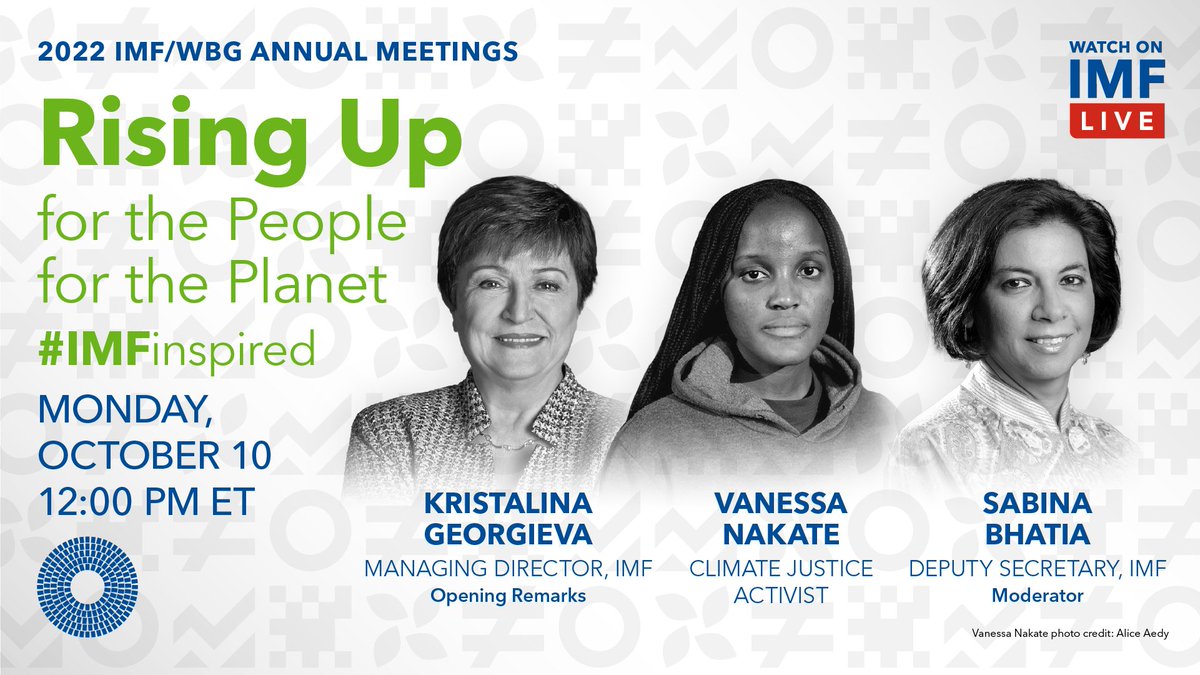 IMF (@imfnews) on Twitter photo Join <a href="/vanessa_vash/">Vanessa Nakate</a> & @bhatiasi for a discussion on the effects of climate change, ways to tackle the climate emergency, and the need to put climate justice at the ❤️ of the conversation. <a href="/KGeorgieva/">Kristalina Georgieva</a> will open the event.
📅 October 10 🕛 12:00 PM ET
🔗 bit.ly/3e8Wof7 Join <a href="/vanessa_vash/">Vanessa Nakate</a> & @bhatiasi for a discussion on the effects of climate change, ways to tackle the climate emergency, and the need to put climate justice at the ❤️ of the conversation. <a href="/KGeorgieva/">Kristalina Georgieva</a> will open the event.
📅 October 10 🕛 12:00 PM ET
🔗 bit.ly/3e8Wof7