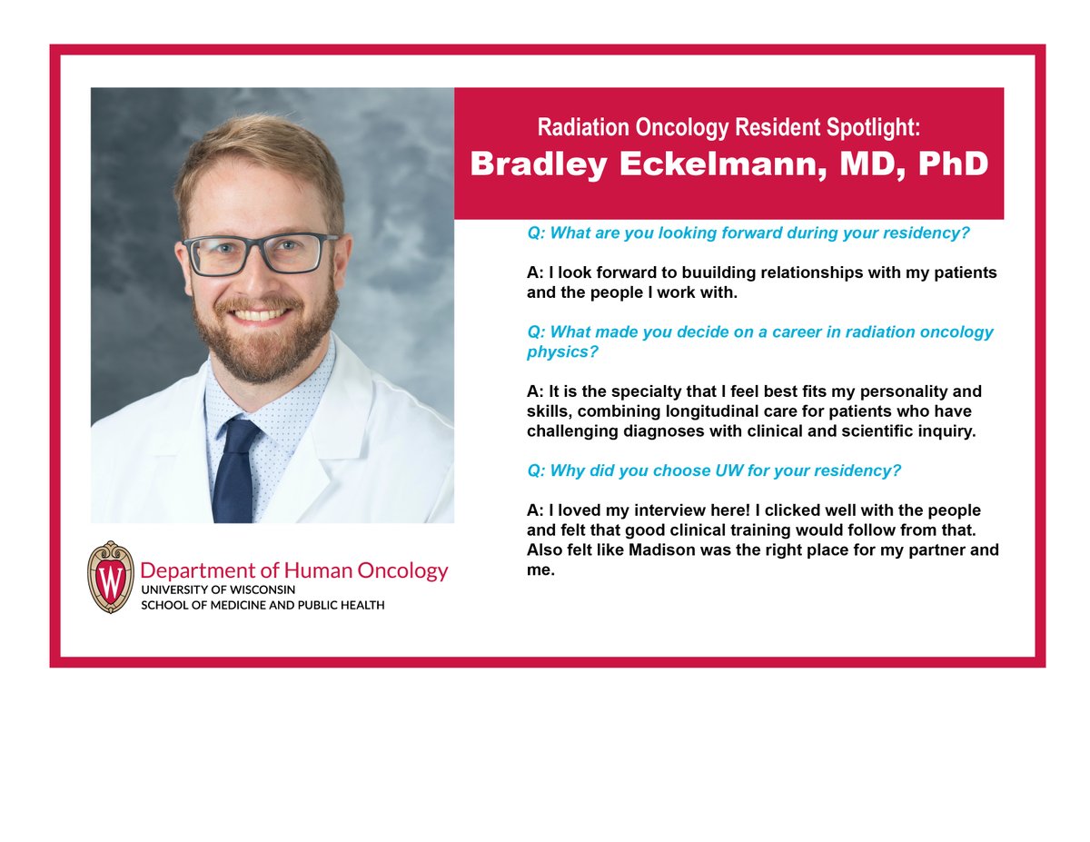 UW Department of Human Oncology (@uw_radoncdho) on Twitter photo <a href="/UW_RadoncDHO/">UW Department of Human Oncology</a> welcomes Dr. Bradley Eckelmann to the Radiation Oncology Residency Program. Dr. Eckelmann earned his MD and PhD at Texas A&M College of Medicine. Find more about him below. <a href="/UW_RadoncDHO/">UW Department of Human Oncology</a> welcomes Dr. Bradley Eckelmann to the Radiation Oncology Residency Program. Dr. Eckelmann earned his MD and PhD at Texas A&M College of Medicine. Find more about him below.