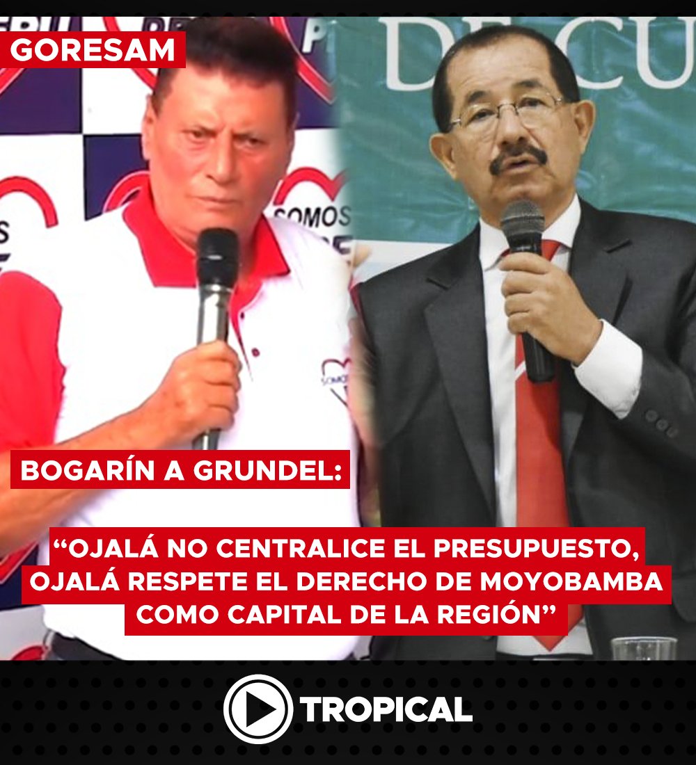 RadioTropical_'s tweet photo. #Goresam 

El aún Gobernador Regional Pedro Bogarín, ha pedido al electo Gobernador no centralizar el presupuesto

“Ojalá no centralice el presupuesto, ojalá respete el derecho de Moyobamba como capital de la región”,
expresó.

👉 https://t.co/fA5B7cRP1w https://t.co/fYllwivQyO