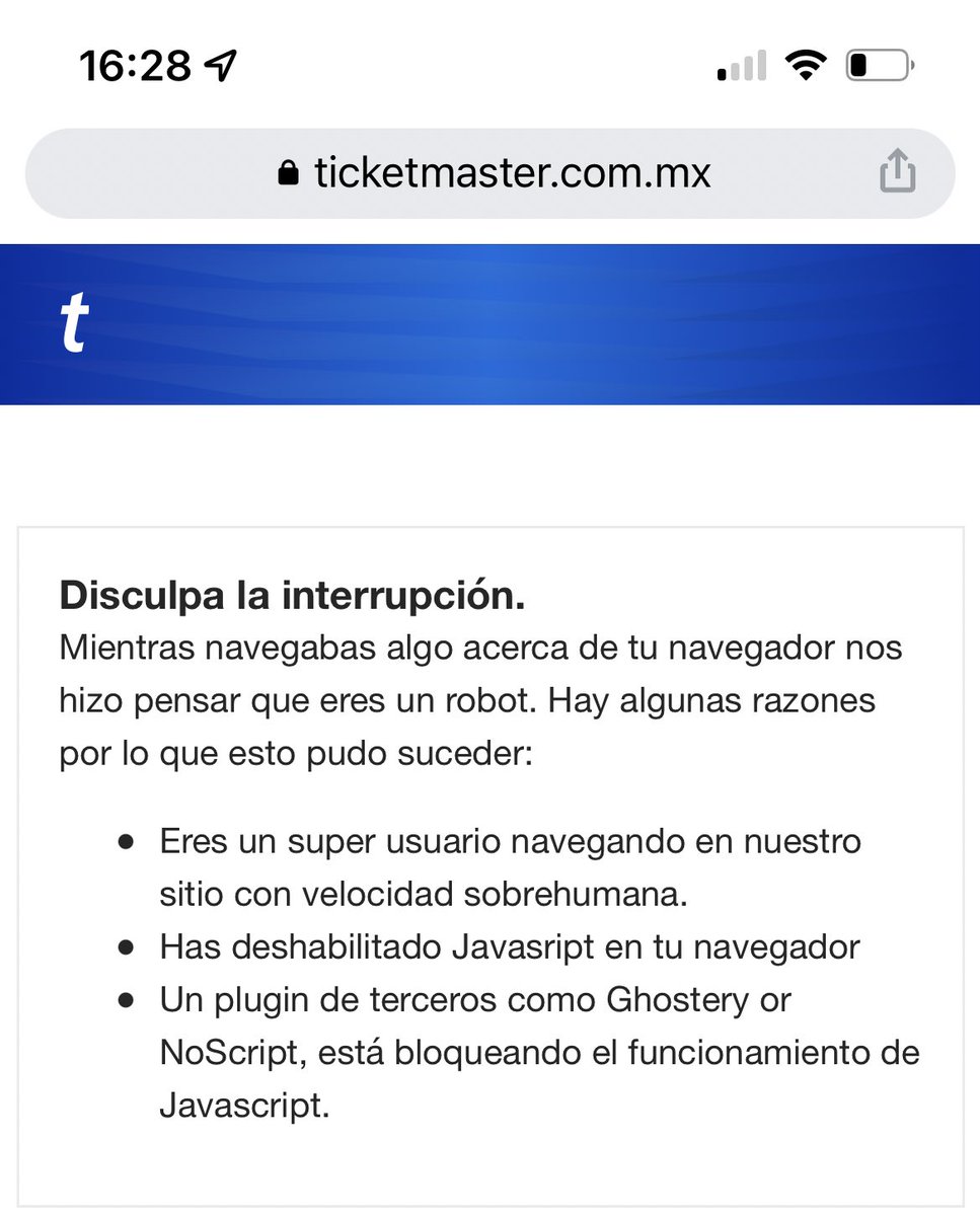 adrytac's tweet photo. @Ticketmaster_Me en todos mis navegadores de diferentes dispositivos me sale esto, que esta pasando? No puedo comprar boletos 😒 https://t.co/2ZhUrtLhBM