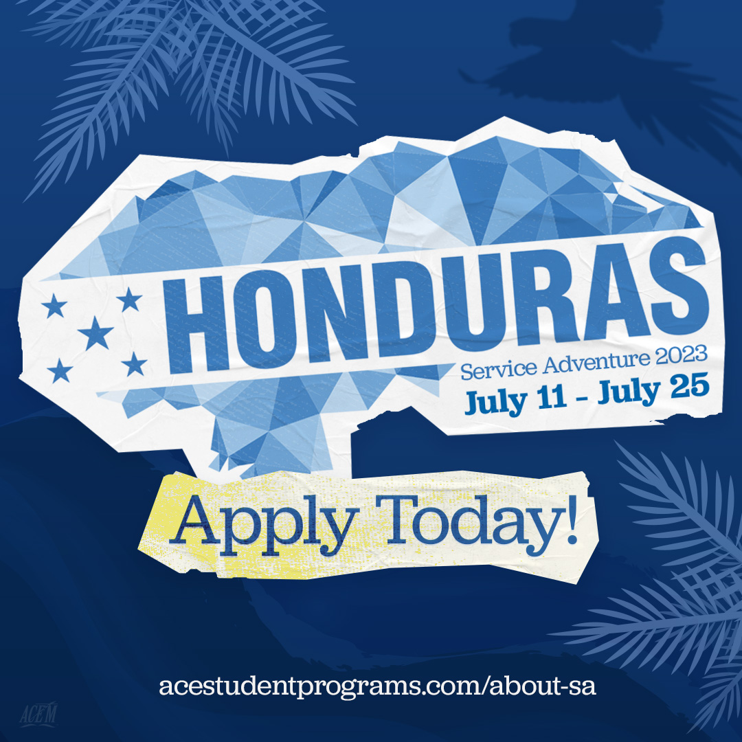 acecurriculum's tweet photo. Applications are now available to apply for Service Adventure 2023! The team will travel to Honduras July 11 to serve and minister to schools using the A.C.E. program. Will you join us for this life-changing experience? Visit https://t.co/7qh0EqI6bx to apply! 
#ServiceAdventure https://t.co/YJfTodcITy