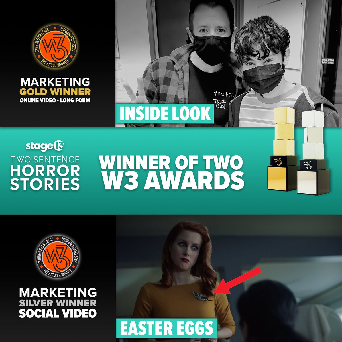 We're thrilled to have been honored with two @W3Awards for our work on #TwoSentenceHorrorStories! If you haven't already, be sure to follow the show on Instagram at instagram.com/twosentencehor… #w3award