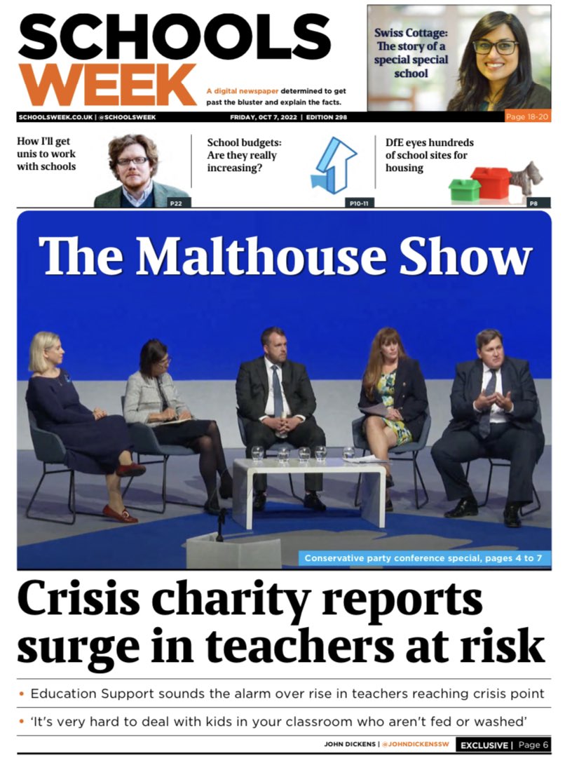 Edition 298 done and dusted: 

🆘 Crisis charity sees surge in at risk teachers 

🌳 Conservative conference special: Intervention, strikes and pupil premium 

🏡 DfE eyes schools for new homes

<a href="/johndavidblake/">John Blake</a> on his uni-school partnership plans

In profile: <a href="/PatelVijita/">Vijita Patel</a> 

👊