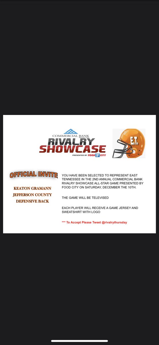 Appreciate the opportunity and looking forward to play <a href="/rivalrythursday/">RIVALRY THURSDAY</a> <a href="/JeffCountyFB/">Jeff County Football</a> <a href="/SRiley2727/">S. Riley</a>