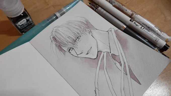 あなろぐおえかきゆらめくインク「狐日和」にて彩色#inktober #inktober2022#Inktober_PerfectChallenge#kuretakeinktober2022_giveaway呉竹フィス水筆ぺん 大 セリース 
