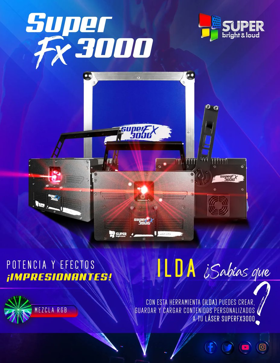 SuperB_Loud's tweet photo. ¡Ilumina tus espectáculos con el mejor láser #superfx3000!
Es un efecto de animación láser con potencia y efectos ¡impresionantes! 🤩
Conoce más aquí: 👉 https://t.co/8OyU2sydVt https://t.co/EpPHO47kHP