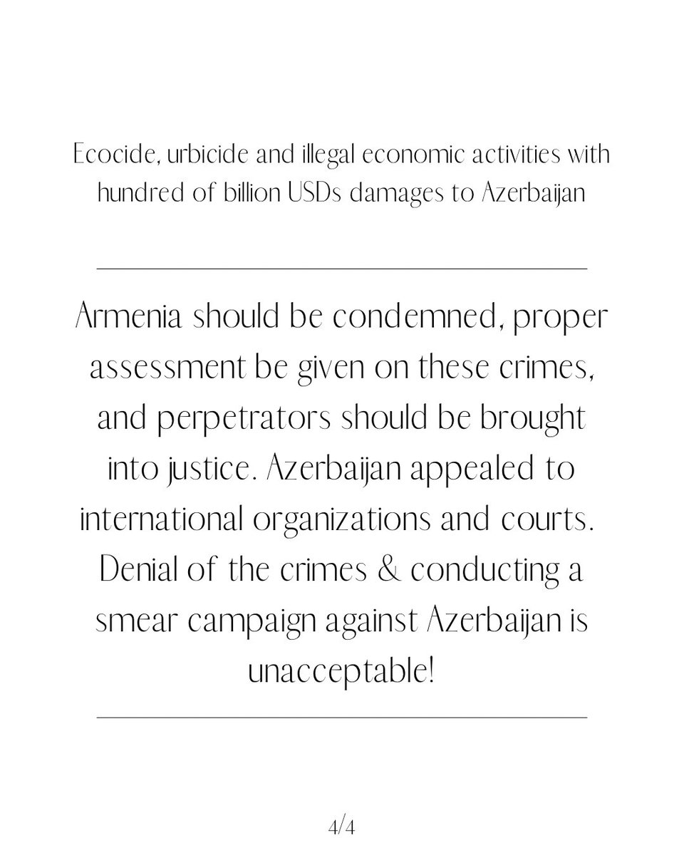 #Armenia trying to shift the attention of the international community &amp; organizations from its crimes &amp; terrors are merely unsuccessful attempts &amp; #Azerbaijan will continue to demand justice &amp; the perpetrators to be held accountable!
#StopArmenianLies
#StopArmenianAggression