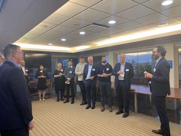 canadadownunder's tweet photo. @TCS_SDC held a reception with @AFGiroux at our Sydney office to welcome Kirk Moi, CEO of @Crush Dynamics to Australia. Thanks also to Cameron Begley from @spiegarehow and Paul Jensz from @AgFoodFund. We are proud to support sustainable 🇨🇦 🇦🇺 #agtech. https://t.co/r152HVL88Z
