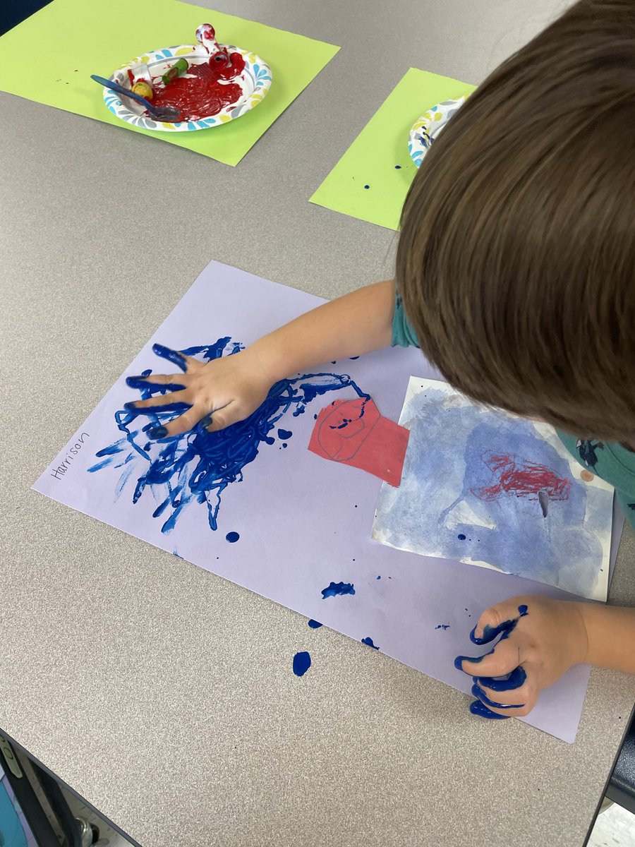 Pre K friends painting with recyclable art tools! This friend chose a wooden ball to roll on his hair 👏🏻 <a href="/AACPSVisualArts/">AACPSVisualArts</a> <a href="/ShadySideAACPS/">Shady Side ES</a>