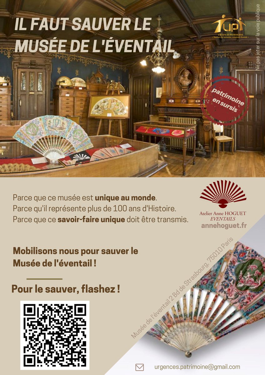 🆘   Vous aussi vous voulez sauver le Musée de l’Éventail ?
Faites un don !
👇
bit.ly/Urgences-Patri…
@MuseeEventail
