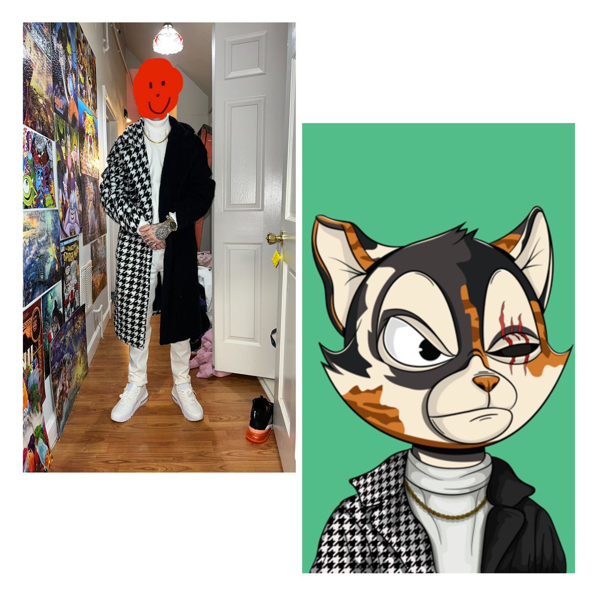 Skinny_Cheeto_'s tweet photo. Irl me vs web3 me. Again. This jacket needa be on all collections ! https://t.co/qLPNOWt19o