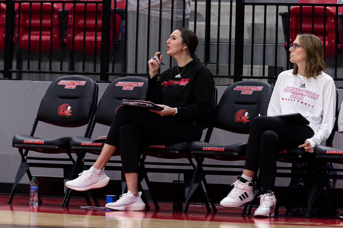 JaxStateVB's tweet photo. We heard it’s #NationalCoachesDay, so we couldn’t miss the opportunity to shoutout our fearless leaders! 

Thank you to @t_garvey5 &amp; @KenzieRombach for all they do for Gamecock Volleyball! 🐐🐐 https://t.co/JrCQTRAqXO