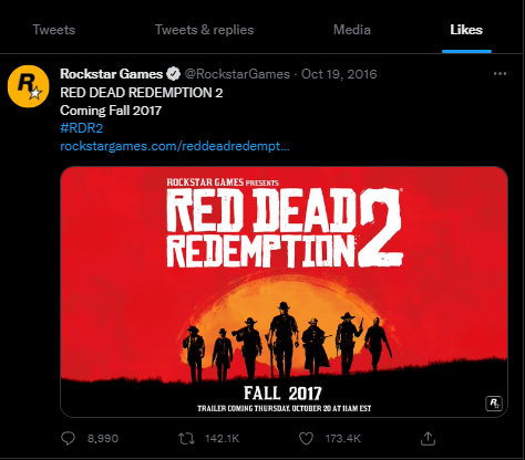 Rockstar Games Accidentally Likes #SaveRedDeadOnline Tweet And