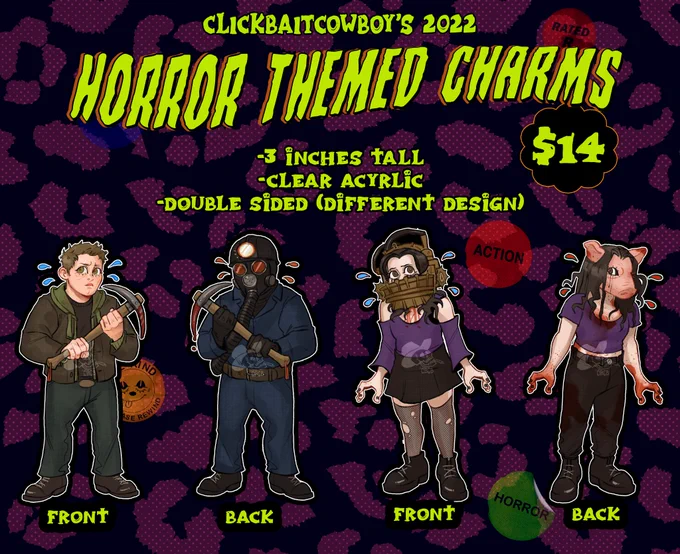 Mark your calendars! Charms will officially be back in stock on Saturday! (10/8)  This new round of charms are 3 inches tall, double sided with a front side epoxy. All orders within the US will be shipped with a handmade coffin box  