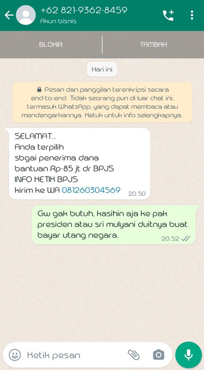 Ping_win21's tweet photo. WA gak ada yg ngechat.
Sekalinya ada malah kang tipu 😐 https://t.co/kdXbvayInI