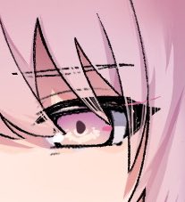 solo 1girl close-up pink hair pink eyes bangs eye focus  illustration images