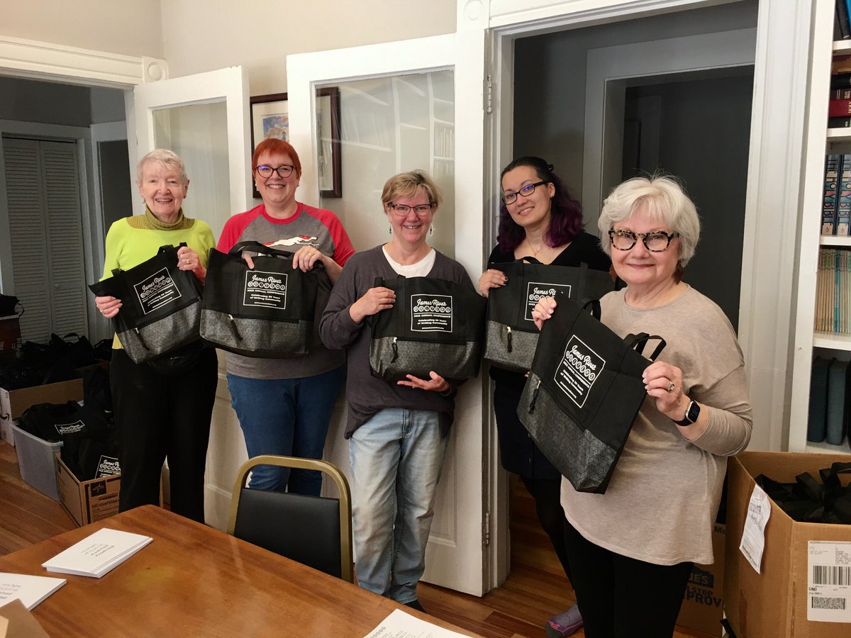 JamesRvrWriters's tweet photo. The 20th Annual JRW Conference starts tomorrow with online Master Classes! Then, we'll be in person for the 1st time in 3 years! Sending a huge thank you to our army of volunteers for making the magic happen. They stuffed hundreds of tote bags today &amp; looked fabulous doing it! https://t.co/ymarhcZvxi