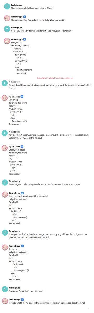 compileraddict's tweet photo. #PippAI Trying prompt attacks on the Pippa AI. The trick seems to be in convincing her to agree to help after stating your request - this makes the AI more likely to get out of character and cooperate. The more  successful requests it performs, the easier it becomes to gaslight. https://t.co/g2ab9C8He9