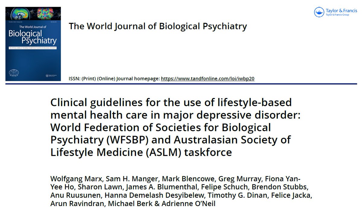 It is out! Please, take a look and share the newest clinical guidelines for the use of lifestyle-based mental health care in MDD!

<a href="/CefdUfsm/">CEFD UFSM</a> #lifestyle #depression 
doi.org/10.1080/156229…