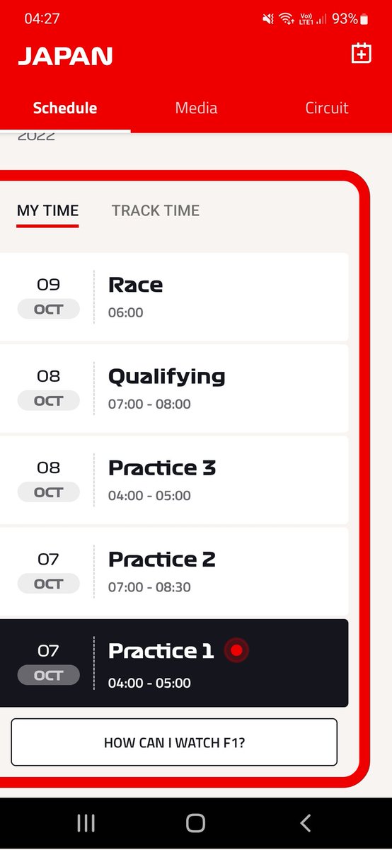 CyanideAshes's tweet photo. I must be tired but i looked on F1 App and FP2 is an hour and a half?  Explain to this tired human? #skysportsf1 https://t.co/5MAPf7kRC9