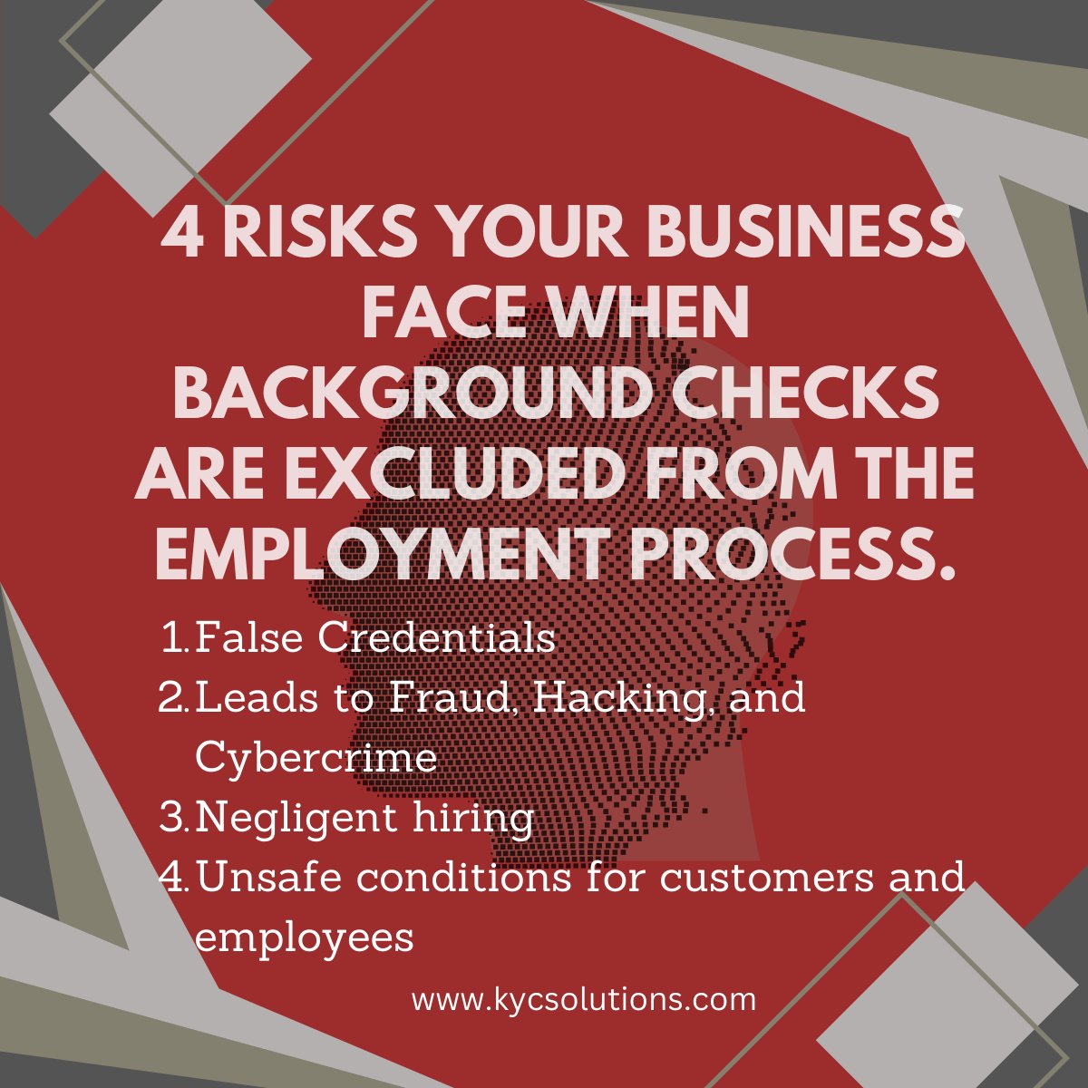 Read more about this article at greenhouse.io/blog/4-risks-y…
Visit kycsolutions.com or dial 1-305-779-3069 to set an appointment for a free consultation.
#backgroundcheck #humanresources #staffing #employment #consultants #business #kyc #kycsolutions #knowyourcustomer