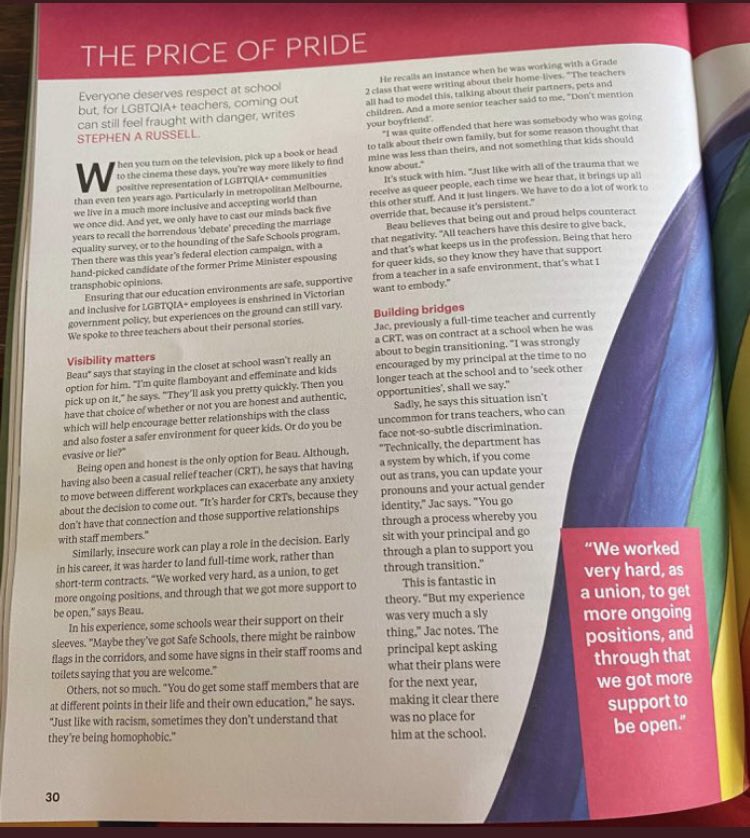maximuspatt's tweet photo. Leaked: wanna know how your teachers are being indoctrinated into gender ideology? This is the Australian Education Union publication. Three pages of religious dogma. https://t.co/2bqLg7tILy