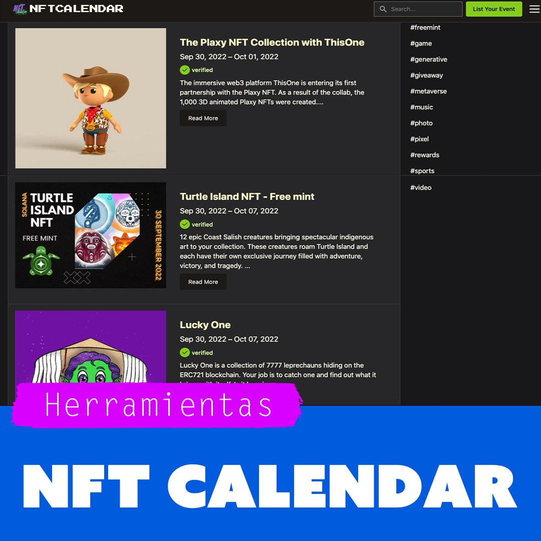 semillanft's tweet photo. #nftcalendar es una lista completa en la que podrás ver cuáles y cuándo serán los próximos drops o entregas de NFTS, incluidos los proyectos de #minteos gratis. Conocías esta herramienta? https://t.co/jegk7AVKhZ